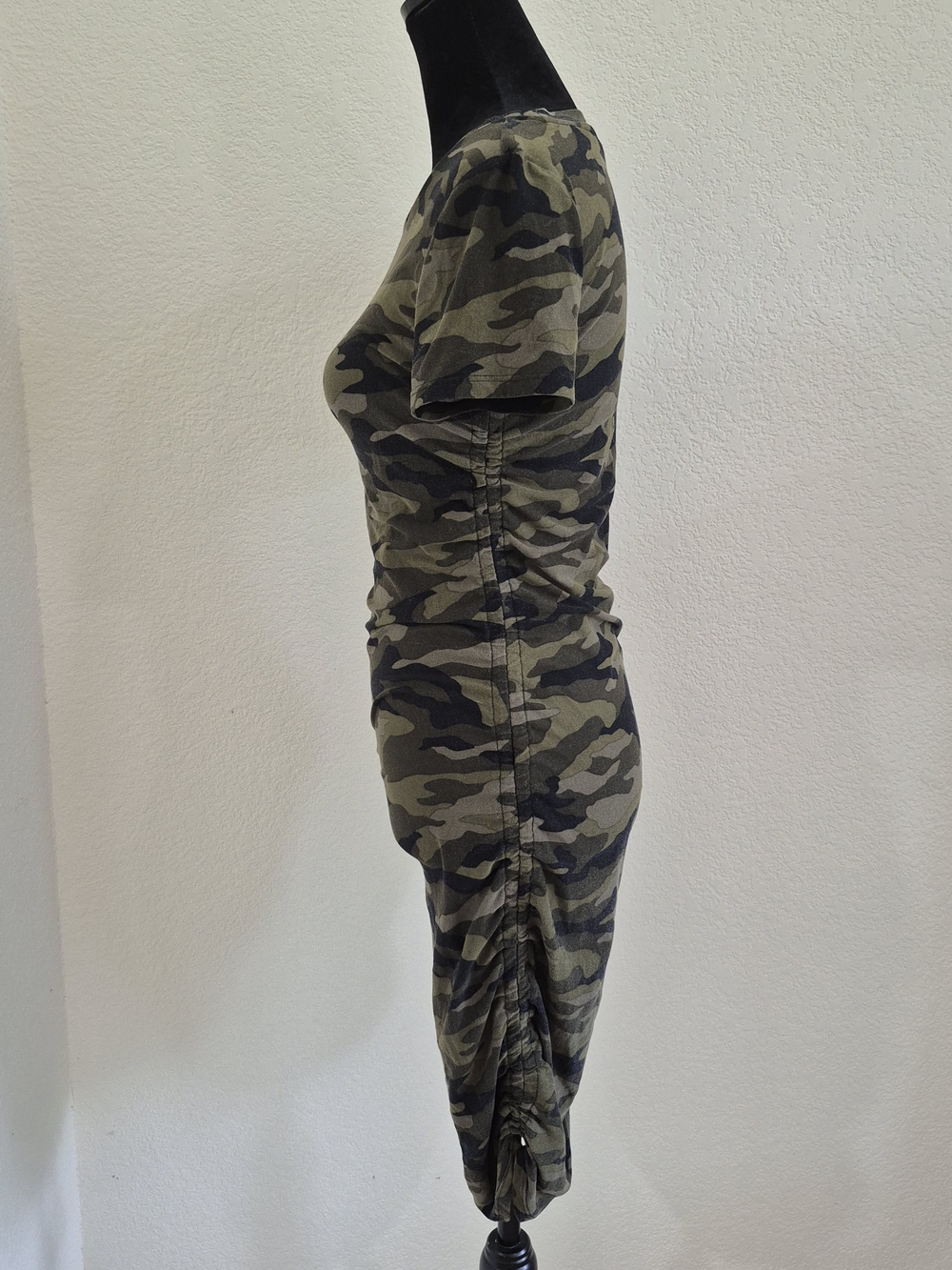 Camo Short Sleeve Bodycon Dress - Olive Green - Picture 3 of 7